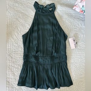 NWT NINE WEST Sleeveless Halter Pleated Peplum Blouse